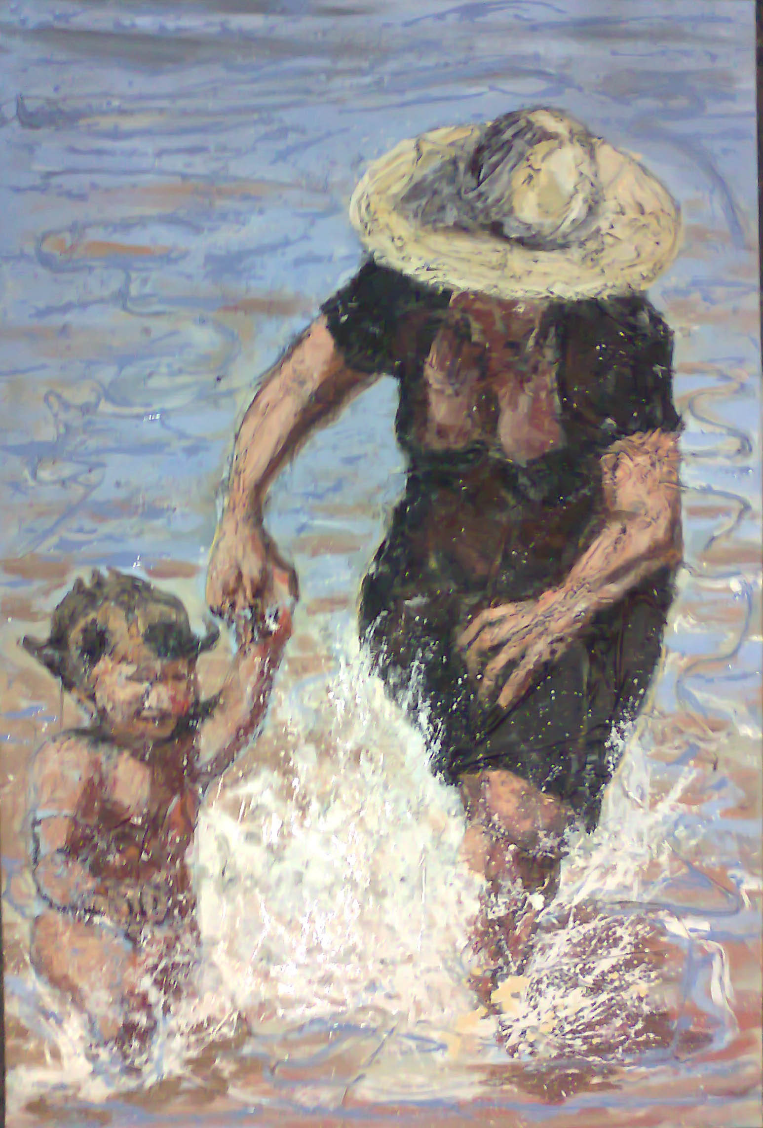 Mujer y niño en la playa
